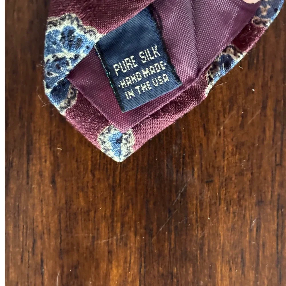 Gitman Bros for MUSA Men's Silk Neck Tie Maroon Blue Diamond Pattern USA Vintage